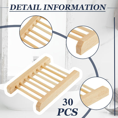 Soap Exfoliating Mesh Bag with Wooden Holder Set 60 Pcs | Natural Sisal Bath Scrubber Bags & Rectangle Wood Soap Dish for Shower, Bathroom Sink, Body Scrub & Skin Cleansing Accessories
