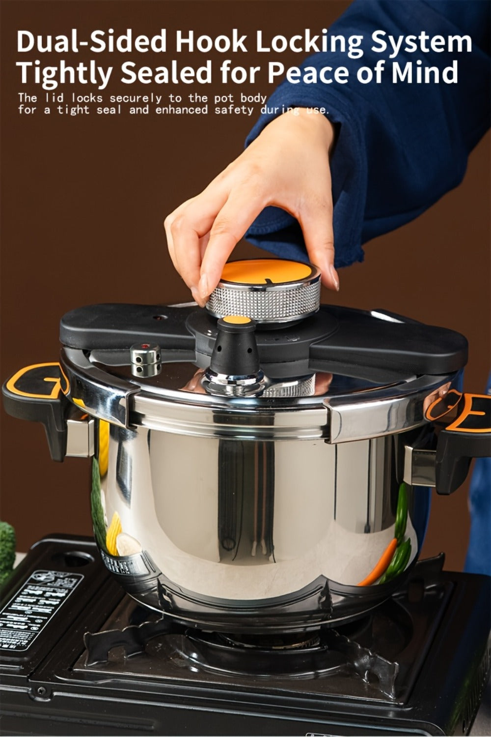 Pressure Cooker Stainless Steel with One-Twist Lock Lid – Heavy-Duty Induction & Gas Compatible Stew Pot in 1.32gal, 1.59gal & 2.11gal, Dishwasher Safe Family Soup Cooker for Daily Cooking