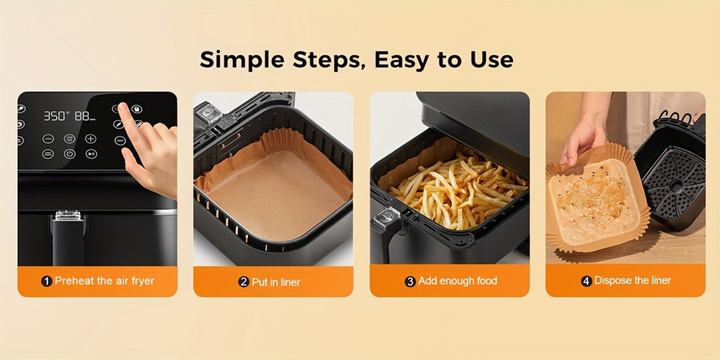 Air Fryer Parchment Paper Liners 250pcs - Non-Stick Disposable Square Liner Sheets for 5-8QT Air Fryer Basket Baking Roasting Microwave Unbleached