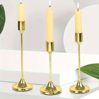 Metal Candlesticks Set of 6 – Taper Candle Holders for Wedding Centerpiece, Christmas, Halloween, Thanksgiving, Hanukkah, Easter & Romantic Candlelight Dinner Table Decor, Assorted Sizes, 3 Finishes
