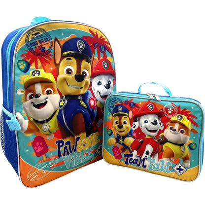 Kids Backpack with Lunch Box Set 16 Inch – Paw Patrol Boys School Bag with Removable Matching Lunchbox, Red Blue, Toddler Kindergarten Elementary Bookbag