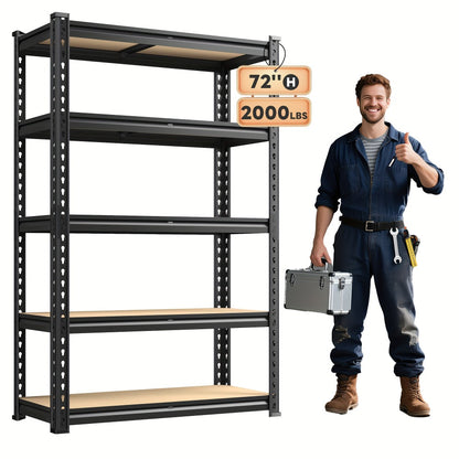 Heavy Duty 5 Tier Metal Shelving Unit Adjustable Up to 3000LBS for Garage Workshop Commercial Storage Rack No Bolt Easy Assembly Black