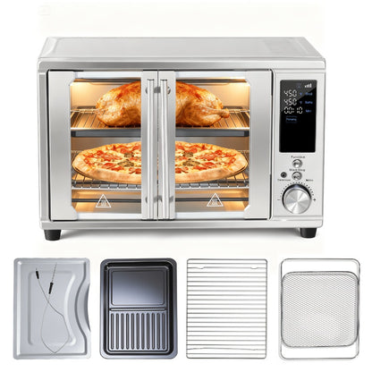 Air Fryer Toaster Oven Combo 29.6QT XL with Smart Probe, 12-in-1 Digital Countertop Oven, Stainless Steel, 7 Accessories, Rotisserie, 450°F Rapid Heat, Large Family Size