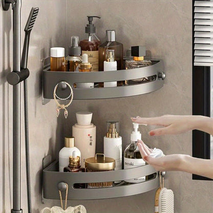 Corner Shower Shelf 2-Layer Nail-Free Bathroom Caddy – No Drill Plastic Shampoo Holder & Organizer for Shower, Bathtub & Bathroom Wall | Drainage Design, Strong Load-Bearing