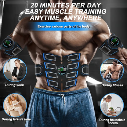 EMS Abs Stimulator Waist Belt Portable Abdominal Muscle Toner Electric Trainer Adjustable Modes Intensity for Abdomen Arms Legs Home Gym Fitness Equipment Gift