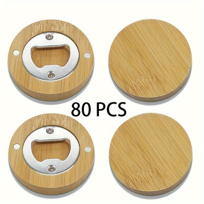 Bamboo Magnetic Bottle Opener Bulk 20 40 80 160 Pack - Round Fridge Magnet Blank Bottle Opener for Wedding Favors Party Gifts Kitchen Decor | Customizable DIY Guest Favors Bridal Shower