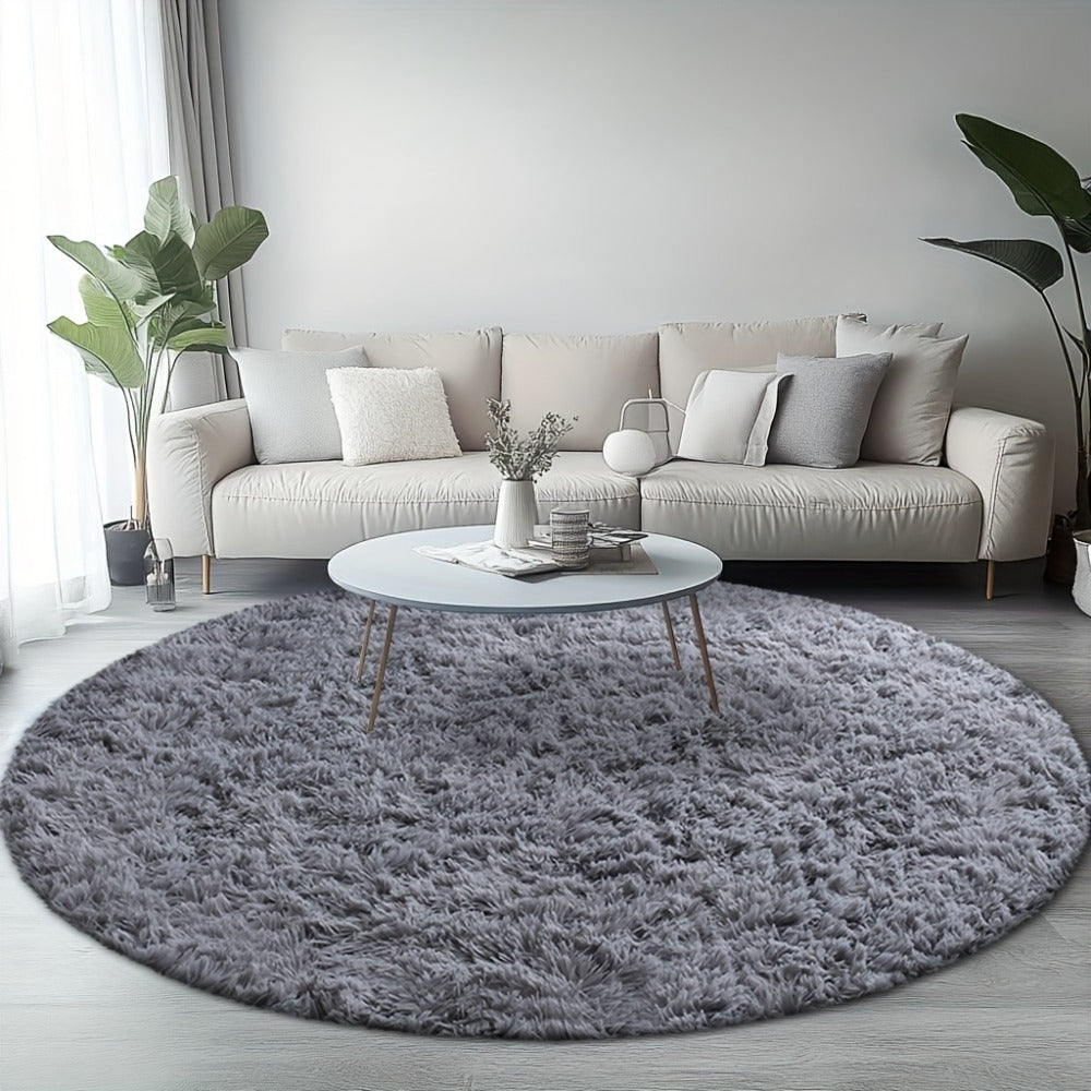 Round Shaggy Plush Rug – Soft Fluffy Circular Carpet for Bedroom & Living Room, Easy Clean
