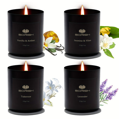 Scented Candle Gift Set 4 Candles 44oz with Crystal Stone Accents and 4 Heat-Resistant Coasters 70Hr Burn Lavender Jasmine Vanilla Amber Tuberose for Women Men Birthday Christmas Mothers Day Spa Gift