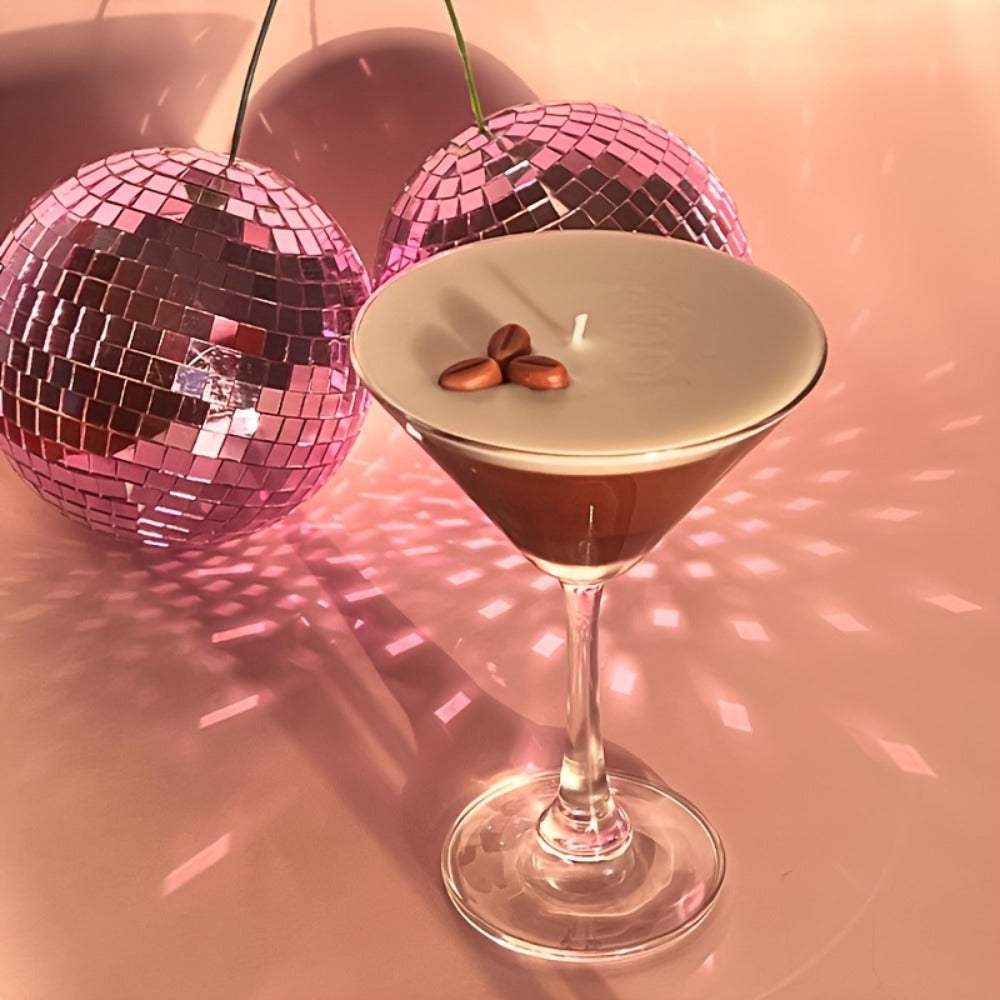Coffee Martini Scented Candle – Soy Wax Espresso Cocktail Candle with Coffee Bean Embellishment & Glitter, 12+ Hour Burn, Unique Birthday Gift, Valentine's Day, Mother's Day & Teacher Appreciation Gift for Candle Lovers