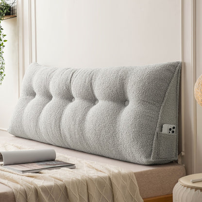 Bed Wedge Pillow Headboard Pillow with Side Pockets Removable Washable Cover Teddy Velvet Reading Pillow Twin Queen King