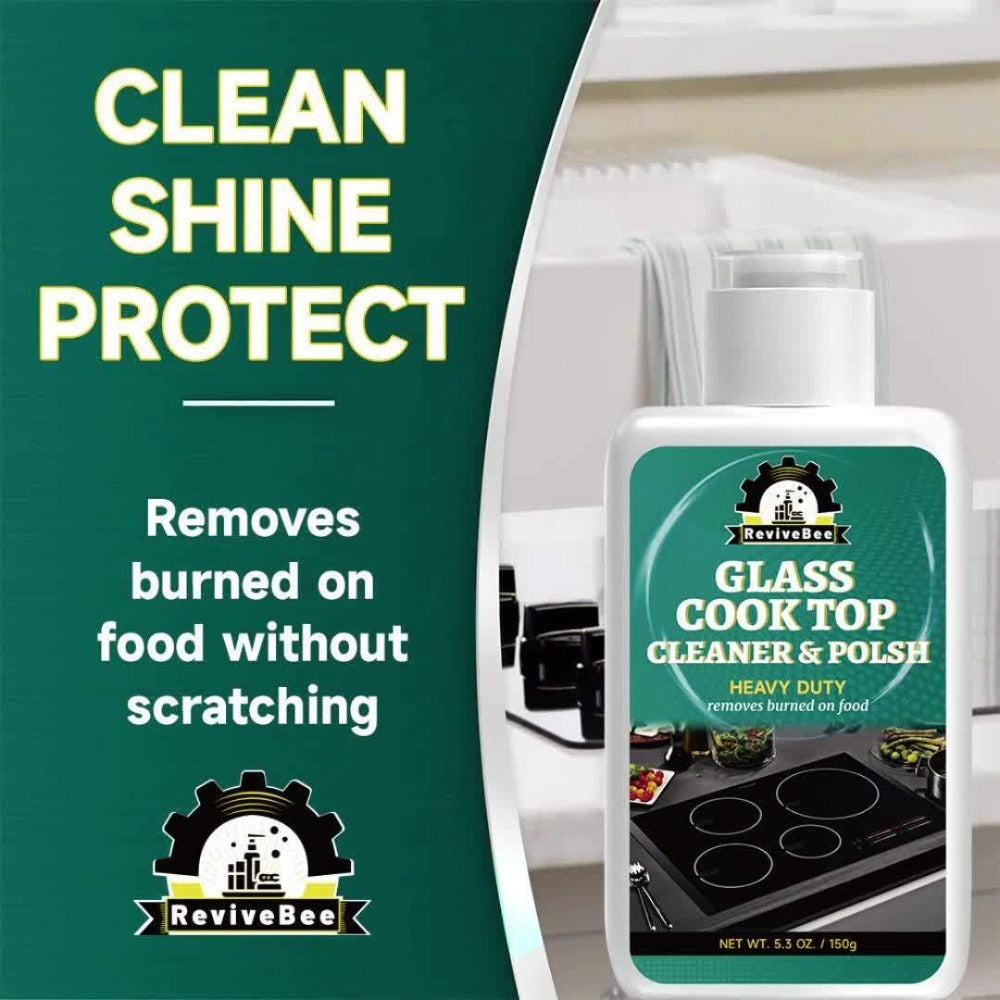 Glass Stovetop Cleaning Paste – Heavy Duty Cooktop Cleaner Cream, Removes Burnt-On Grease, Oil Stains & Food Residue from Stove Tops, Burners & Glass Surfaces, Non-Scratch Easy Scrub Formula
