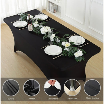 Spandex Tablecloth Stretch Table Cover Fitted Rectangle Table Cloth for Wedding Party Event 3/5pcs White Black