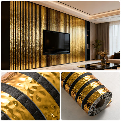 Luxury Mirror 3D Wallpaper Roll Self Adhesive Peel and Stick PVC Vinyl Film Grid Vertical Stripe Pattern for TV Wall Sofa Background Bedroom Living Room Decor Mirror Gold Silver Water Wave