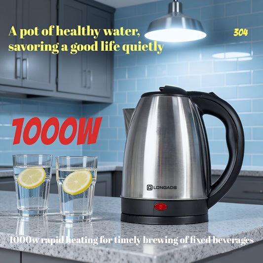 Electric Kettle Stainless Steel 2L Large Capacity - 1000W Fast Boiling Water Kettle with Seamless Interior Safe Odor-Free Design for Family Kitchen Gatherings 67.63oz Black