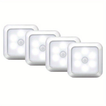 LED Night Light 4 Pack Motion Sensor Battery Powered Dusk to Dawn Smart Sensor Compact Nightlight Wall Mount Freestanding for Bedroom Bathroom Toilet Stairs Hallway Cool White
