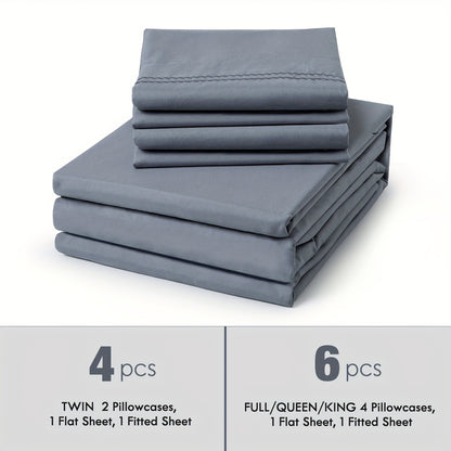 Bed Sheet Set Deep Pocket Soft Microfiber - Fitted Sheet Flat Sheet & Pillowcases Twin Full Queen King - Cooling Breathable Fade Resistant Sheets for Daily Use Dorms Guest Rooms