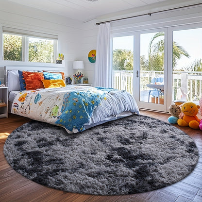 Round Shaggy Plush Rug – Soft Fluffy Circular Carpet for Bedroom & Living Room, Easy Clean