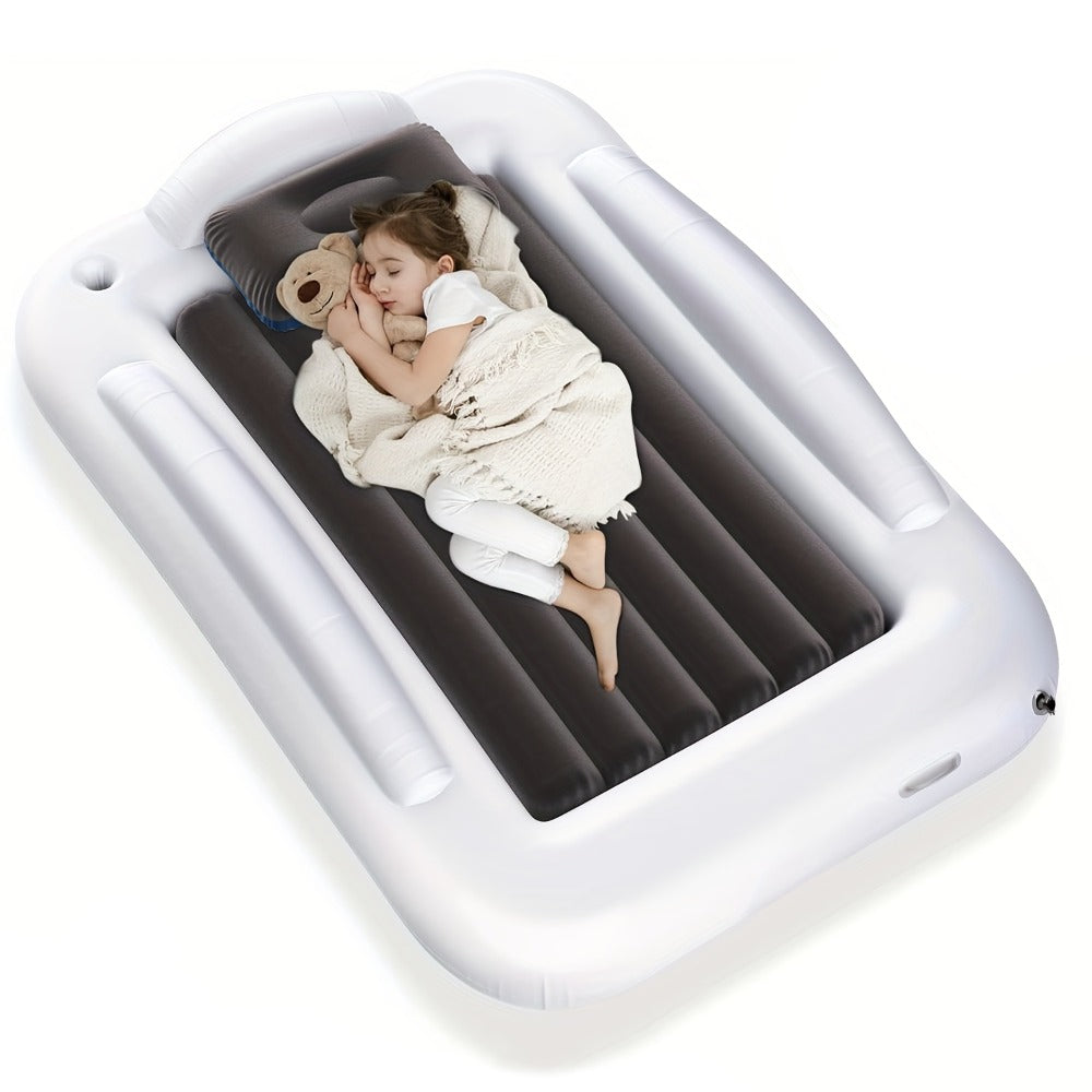 Kids Inflatable Travel Bed – Portable Children Air Mattress with Fast Inflation, Separate Mattress Design, for Home Camping Vacation Grandma's, Ages 3-10, Blue Grey