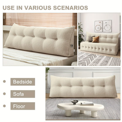 Bed Wedge Pillow Headboard Pillow with Side Pockets Removable Washable Cover Teddy Velvet Reading Pillow Twin Queen King