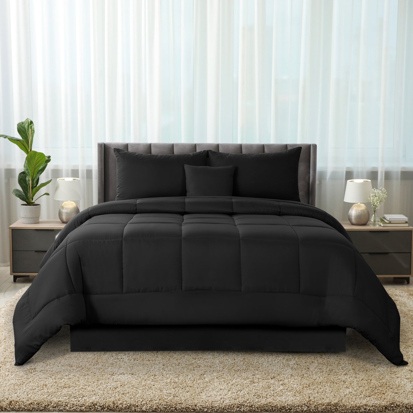 5-Piece Comforter Set – Down Alternative Reversible Quilted Bedding with Bed Skirt & Pillow Shams, Twin Queen King, All Seasons – 13 Colors