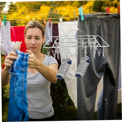 Clothes Drying Rack with Clips Stainless Steel Laundry Hanger Windproof Skidproof Multi-Clip Sock Underwear Dryer for Home Bedroom Balcony – 30/40/50 Clips