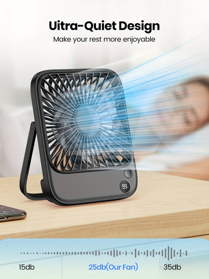 USB Desk Fan Battery Operated | 2000mAh & 5000mAh Rechargeable Mini Personal Fan, 4-Speed Adjustable, 180° Tilt & Foldable, Ultra-Quiet Strong Airflow for Office, Bedroom & Desktop Use – Black, Pink, White