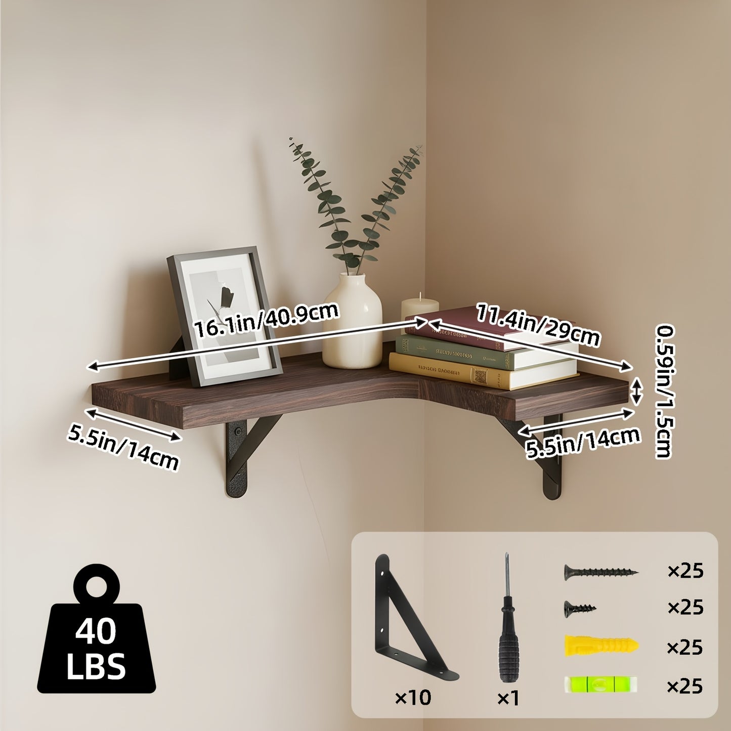 Corner Floating Shelves Wall Mounted Set – Multi-Color Rustic Corner Shelf for Bedroom, Bathroom, Kitchen & Living Room