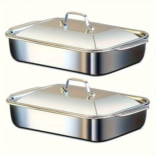 Stainless Steel Baking Trays with Lids – Large Capacity Sheet Pan Set for BBQ, Bread, Desserts, Seafood & Buffets | Family Gatherings, Outdoor Camping, Portable Food Trays