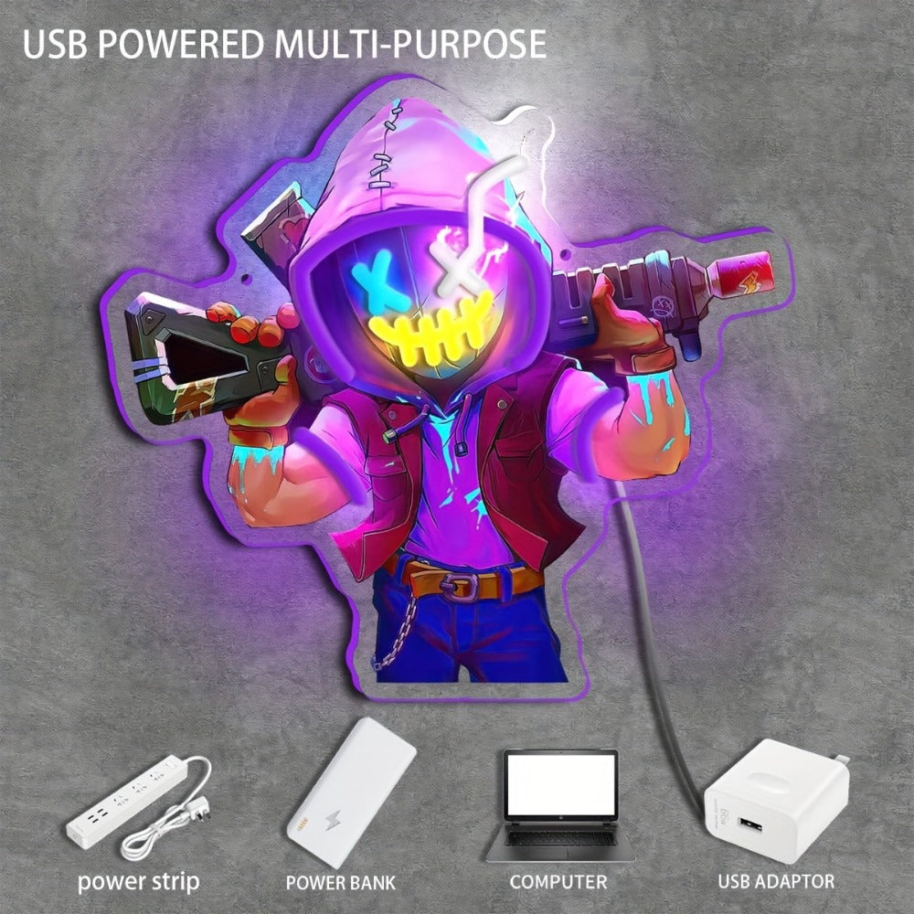 Neon Marksman LED Wall Art - UV Printed USB Powered Sniper Shooter Neon Sign for Game Room, Bar, Man Cave & Bedroom Wall Decor (Colorful / Yellow Sharpshooter)