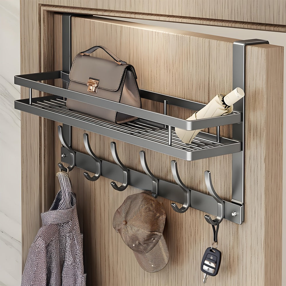 Over Door Hook Rack Metal | No Drill Behind Door Organizer with 5 6 8 Hooks for Clothes Bags Keys Towels – Space-Saving Wall Mount Storage for Bedroom Bathroom Entryway Closet