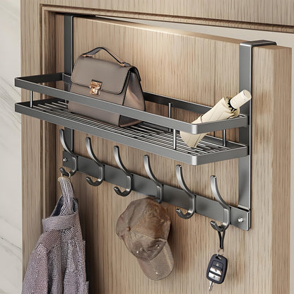 Over Door Hook Rack Metal | No Drill Behind Door Organizer with 5 6 8 Hooks for Clothes Bags Keys Towels – Space-Saving Wall Mount Storage for Bedroom Bathroom Entryway Closet