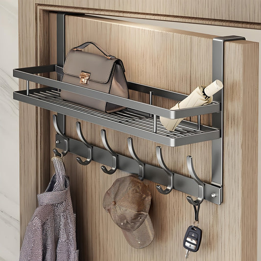 Over Door Hook Rack Metal | No Drill Behind Door Organizer with 5 6 8 Hooks for Clothes Bags Keys Towels – Space-Saving Wall Mount Storage for Bedroom Bathroom Entryway Closet