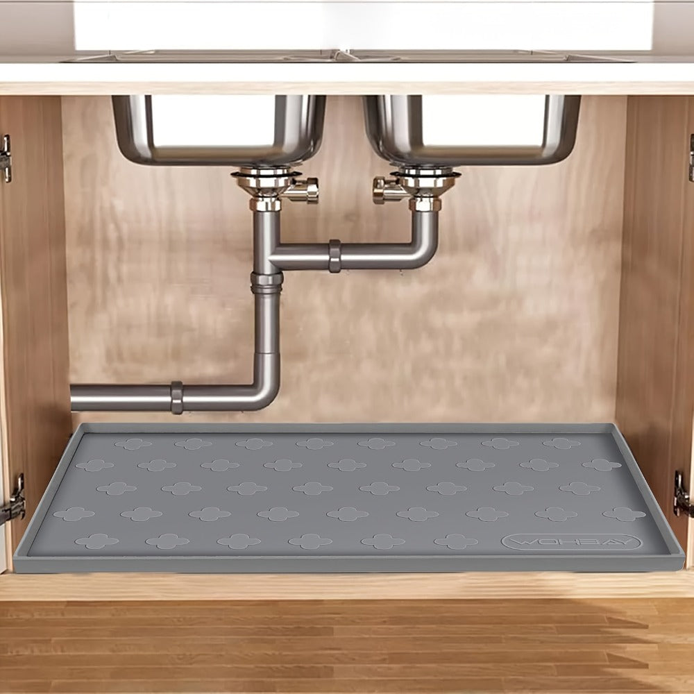 Silicone Under Sink Mat 34" x 22" Food Grade Waterproof Cabinet Liner, Honeycomb Pattern Drip Tray for Kitchen Bathroom Cabinet Organizer, Holds 2+ Gallons, Easy Clean Non-Toxic Boot Tray
