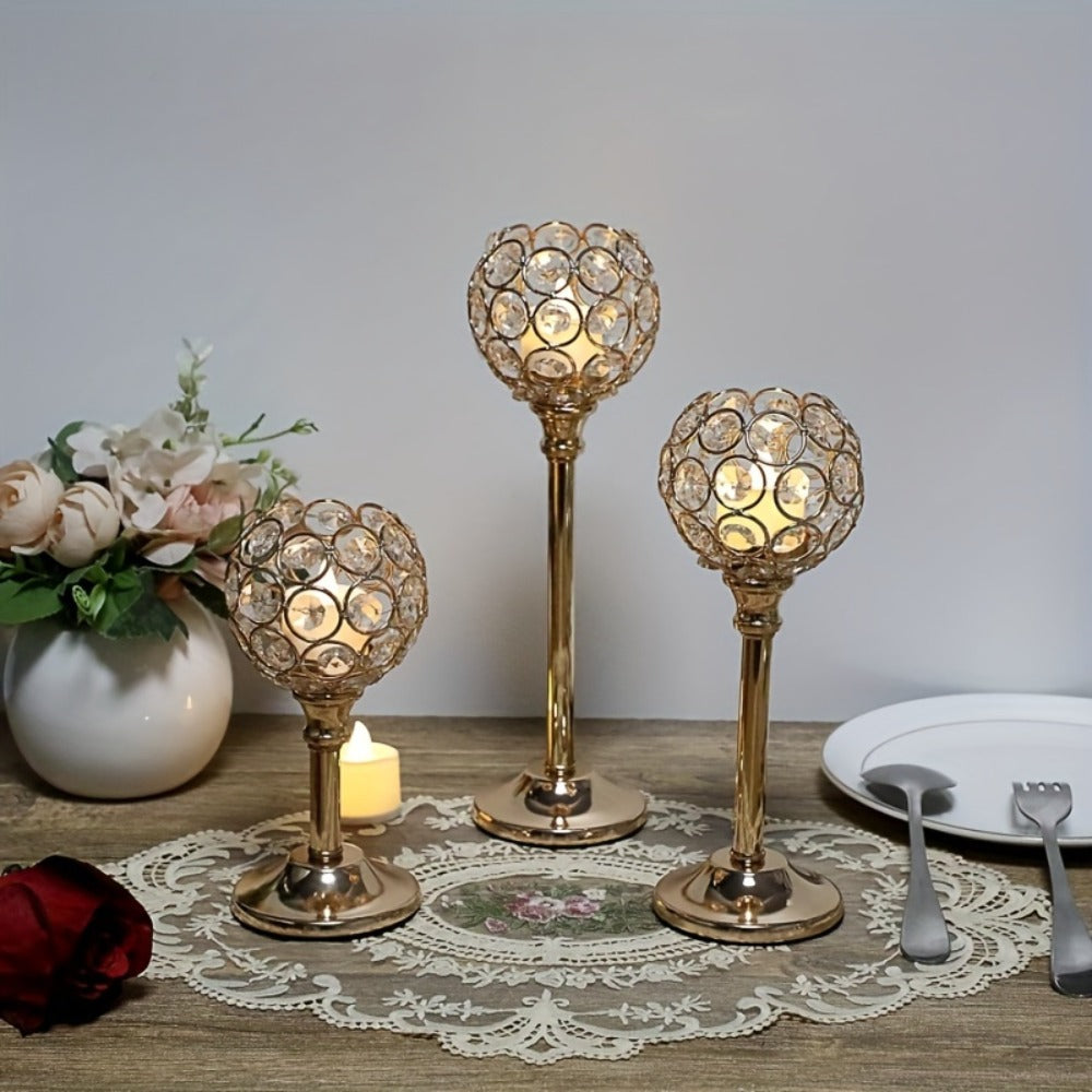 Crystal Candelabra Centerpiece – Gold & Silver Taper Candle Holders for Wedding, Anniversary, Candlelit Dinner, Birthday & Party Table Decor, Home & Hotel Decoration, 3-Pack & 6-Pack (Candles Not Included)