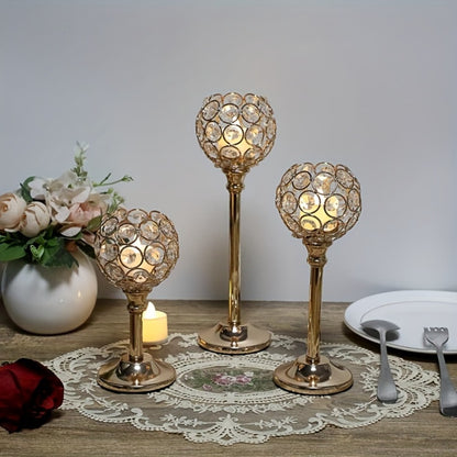 Crystal Candelabra Centerpiece – Gold & Silver Taper Candle Holders for Wedding, Anniversary, Candlelit Dinner, Birthday & Party Table Decor, Home & Hotel Decoration, 3-Pack & 6-Pack (Candles Not Included)