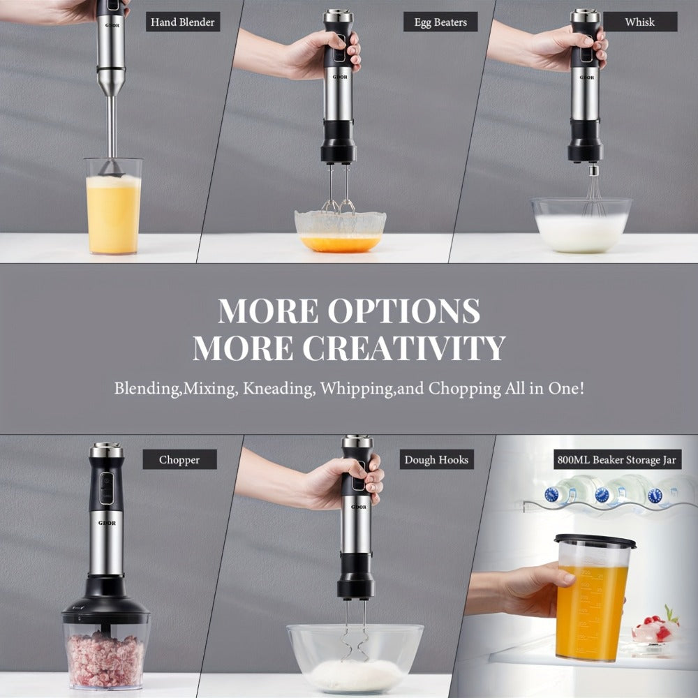 Immersion Blender Handheld 6-in-1 & 7-in-1 1000W 20-Speed Turbo – Titanium Blades BPA-Free with Dough Hooks Egg Beater Whisk Beaker & Chopper | Scratch-Resistant Hand Blender Kitchen Appliance