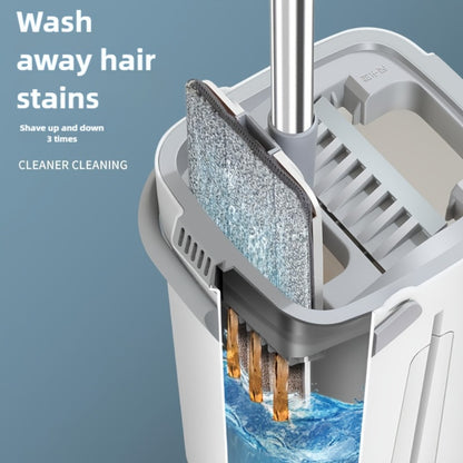 Flat Mop with Bucket Set, Hands-Free Wringing Floor Mop, 6 Replacement Microfiber Cloths, Wet & Dry Dual-Use, Durable Plastic Frame, for Hardwood Tile Laminate Bedroom Kitchen Living Room Bathroom