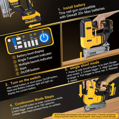 Cordless Brad Nailer and Stapler 2-in-1 Compatible with DEWALT 20V MAX Battery, Brushless Motor, Heavy-Duty Safety Lock, Fires 1-3/16" Nails & 7/8" Staples for Flooring Trim Woodworking (Tool Only)