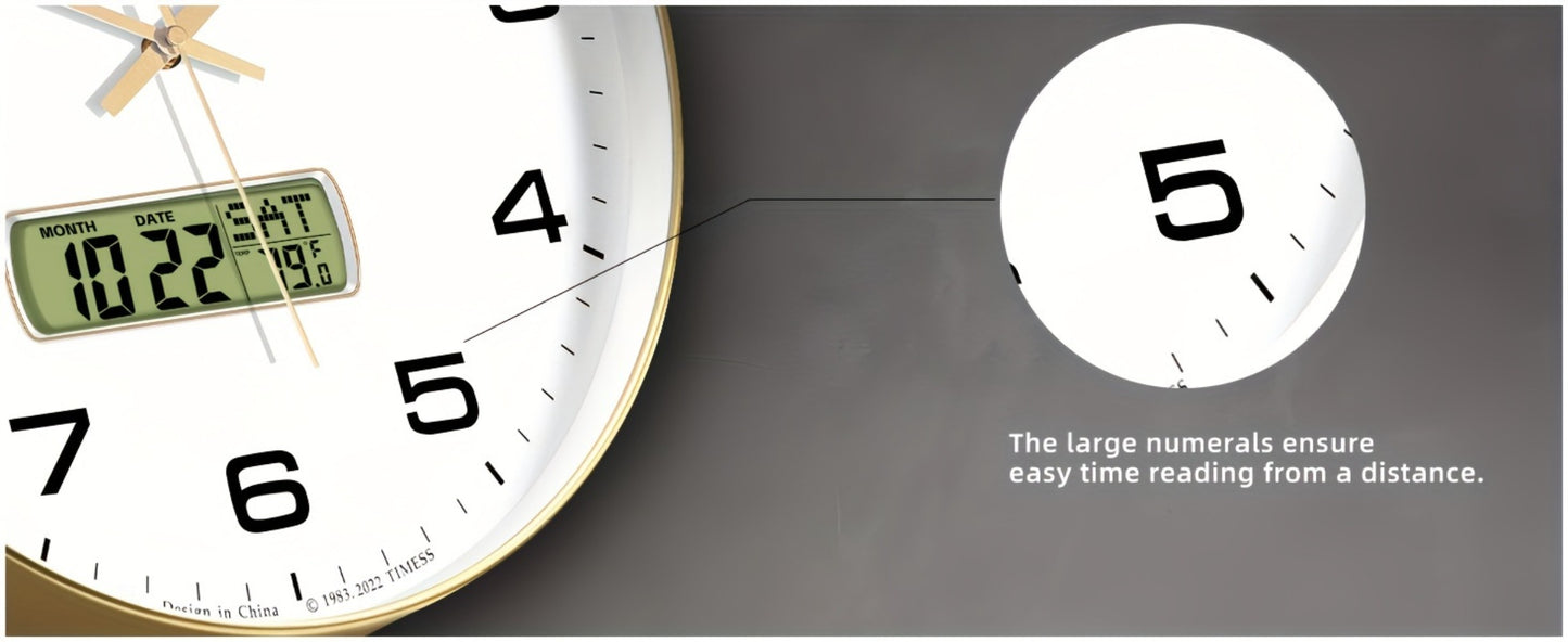 Silent Wall Clock Round Analog 10/12 Inch – Battery Operated, Calendar & Temperature Display, Non-Ticking Quiet Movement for Bedroom, Office & Living Room, Multiple Colors
