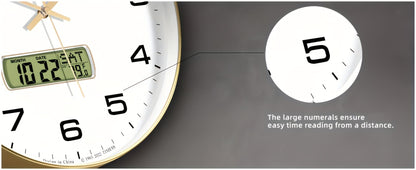 Silent Wall Clock Round Analog 10/12 Inch – Battery Operated, Calendar & Temperature Display, Non-Ticking Quiet Movement for Bedroom, Office & Living Room, Multiple Colors