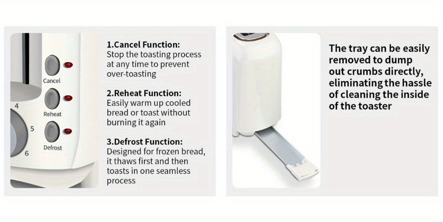 Slim Toaster 2-Slice – SEEDEEM 6-Setting Shade Control, Cancel, Reheat & Defrost, Removable Crumb Tray, 750W Compact Fits-Anywhere Design for Bread, Waffles & Bagels, 6 Colors Available