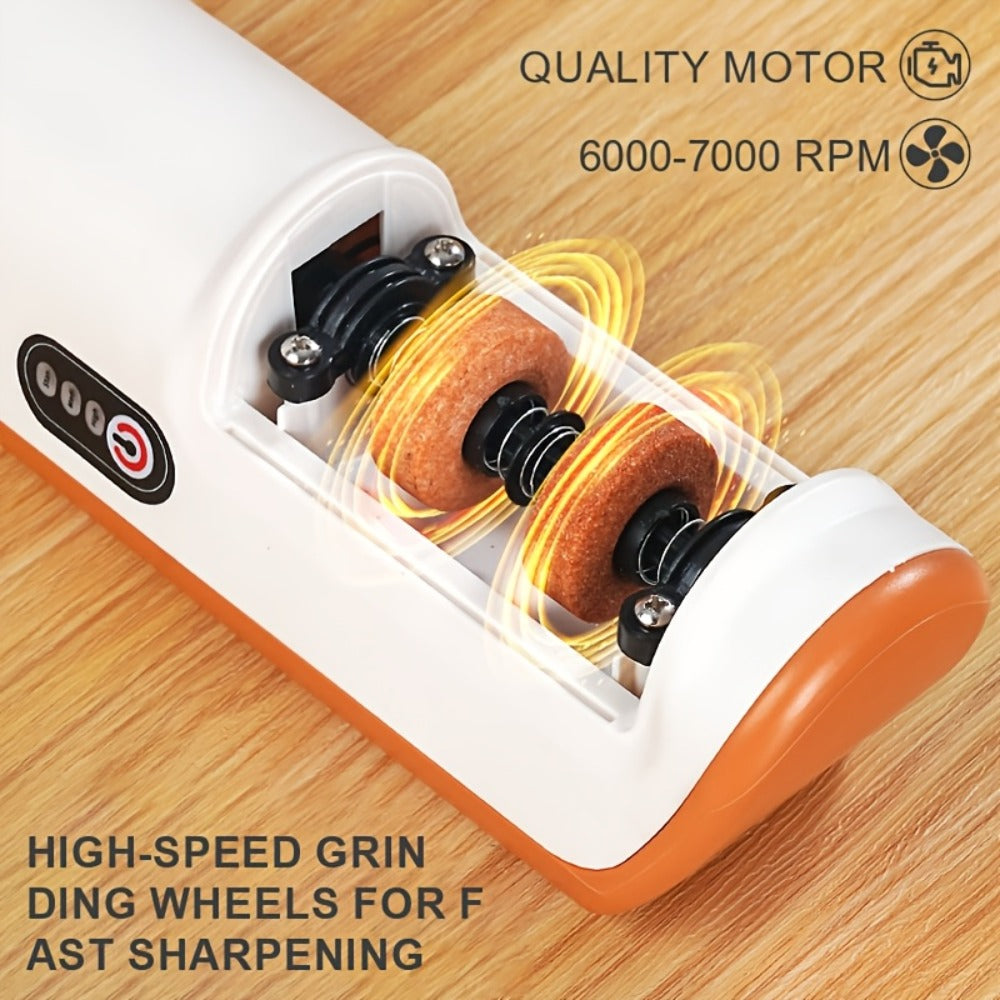 Electric Knife Sharpener 2-Stage – Automatic Professional Kitchen Knife Sharpener with Built-In Guides & Sanding Wheel for All Knives, Santoku, Fillet, Chef & Hunting Blades