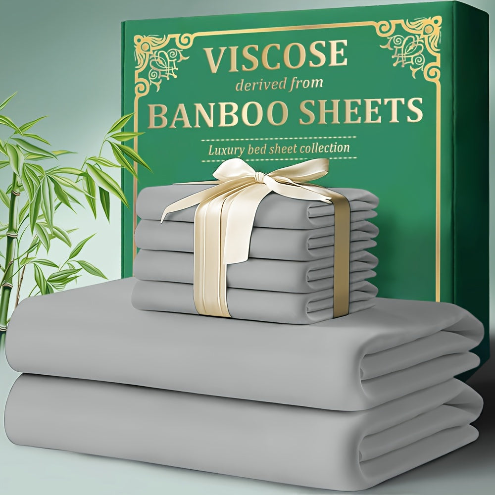 Bamboo Fitted Sheet Set 4-Piece Deep Pocket 18"-24", 2200TC Ultra-Soft Cool Breathable Bed Sheets, Anti-Shrink Fade-Resistant, Ideal for Hot Sleepers