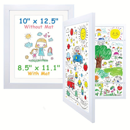 Kids Artwork Frame Front Opening Changeable 8.5x11 Children Art Display Picture Frame Holds 100+ Pieces for Drawing Crafts Photos 2 Pack 4 Pack Wood White