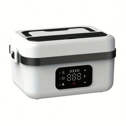 Self Heating Lunch Box Battery Powered 8000mAh - 60W Portable Electric Food Warmer with Smart Timer 1 Liter Stainless Steel Inner Container for Home Car Office and Truck, Leak Proof with Fork Spoon and Carry Bag, Gift for Men and Women