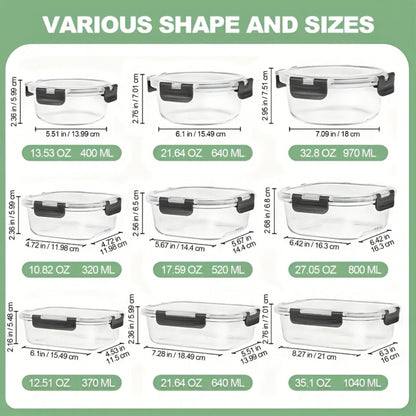 Glass Food Storage Containers with Lids Set of 12, Airtight Leak-Proof Meal Prep Containers, Microwave Oven Freezer Dishwasher Safe Bento Boxes for Pantry Kitchen Organization