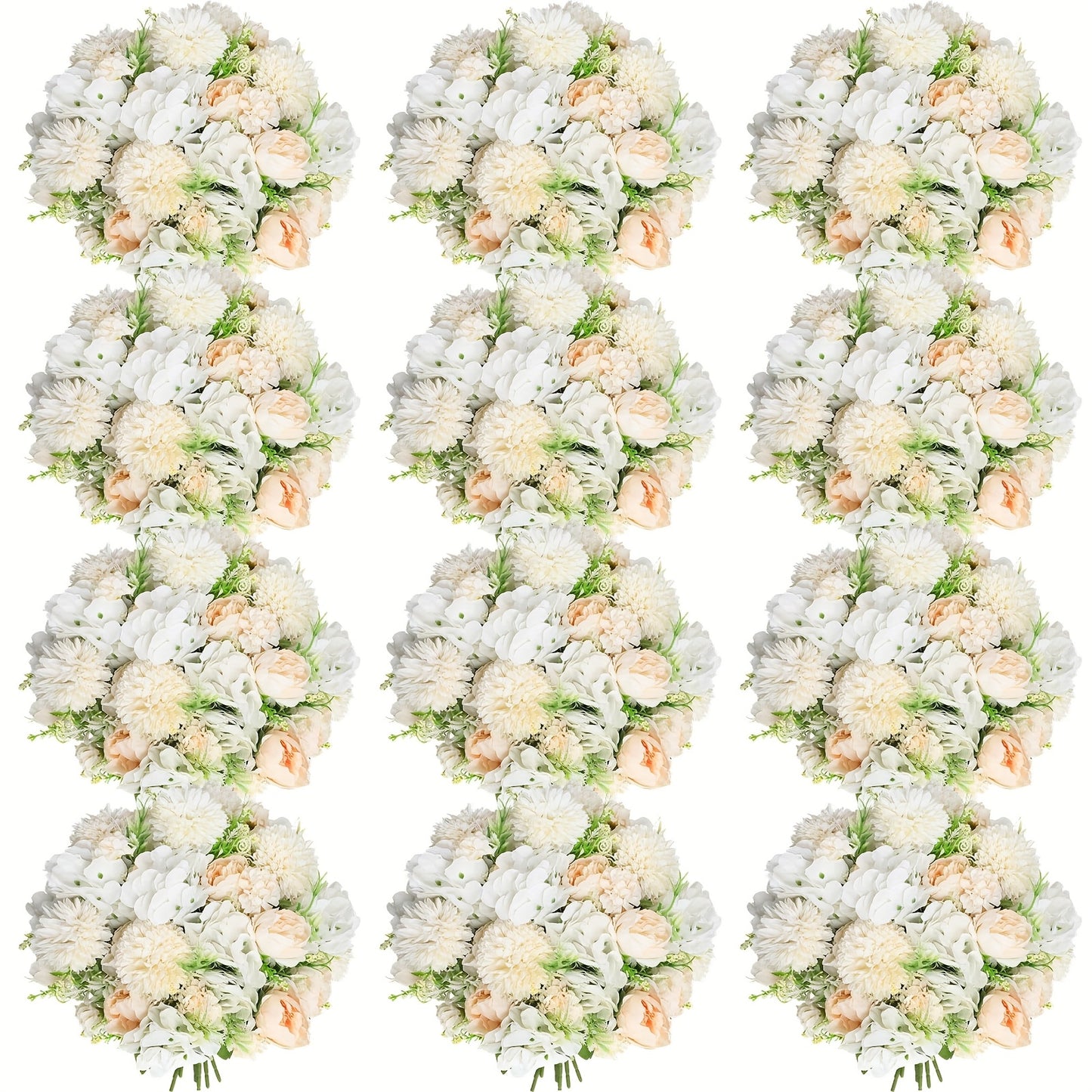 Artificial Peony Flowers 12 Bundles - Faux Peony & Hydrangea Bouquet for Wedding Centerpiece, Table Floral Arrangement, Vase Decor, Home & Holiday Decoration (Blue White, Pink, Purple, White, Green)