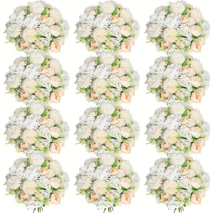 Artificial Peony Flowers 12 Bundles - Faux Peony & Hydrangea Bouquet for Wedding Centerpiece, Table Floral Arrangement, Vase Decor, Home & Holiday Decoration (Blue White, Pink, Purple, White, Green)