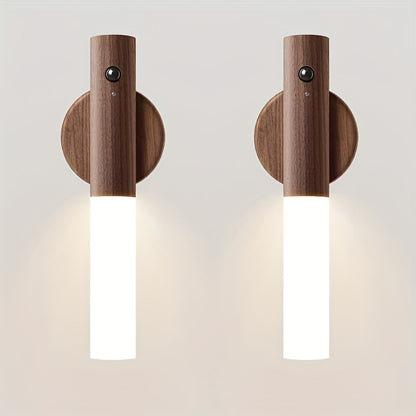 Motion Sensor Night Light Rechargeable 2-Pack - Wireless Magnetic LED Wall Light IPX4 Waterproof, USB Charging, Human Body Sensor for Bedroom, Kitchen, Bathroom, Hallway, Anti-Fall Safety Lighting