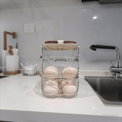 Egg Organizer for Refrigerator, Multi-Layer Auto-Rolling Egg Rack with Large Capacity – Space-Saving Egg Storage Dispenser for Fridge, Cabinet & Countertop, Ideal for Busy Families